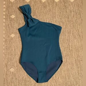 One-Shoulder Teal Swim One Piece